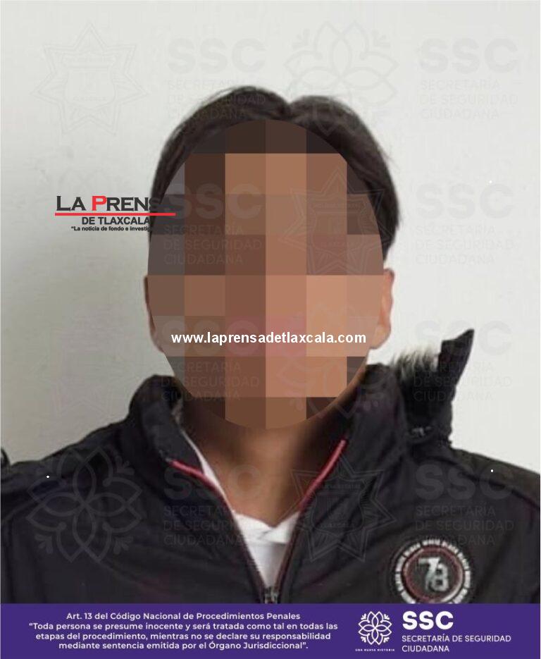 Asegura SSC a presunto narcom3nudista en Chiautempan.