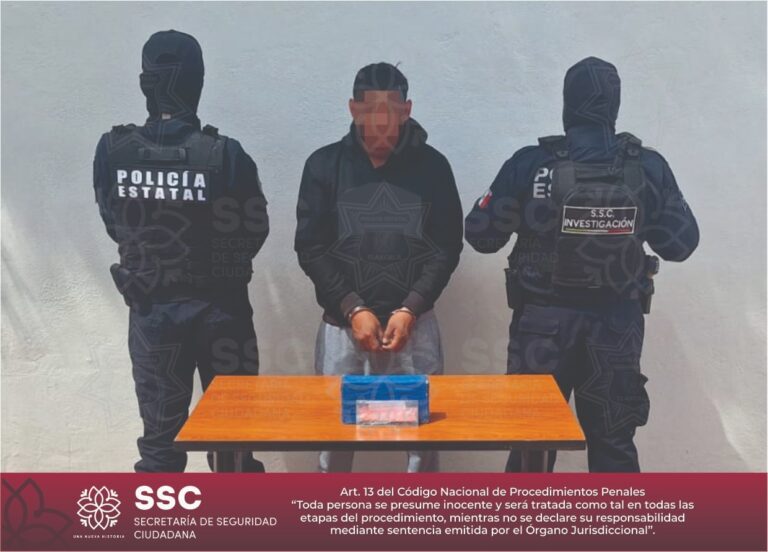 Detiene SSC a sujeto por posesión de narcóticos en Tlaxcala.