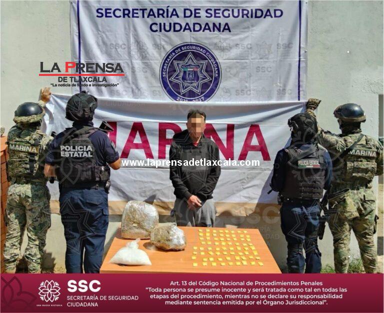 Detienen SSC y Mariana a sujeto por delitos contra la salud en Zacatelco