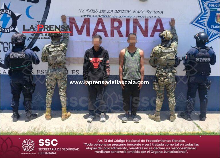 Detiene SSC y Marina a dos sujetos por narcomenudeo en Huactzinco.